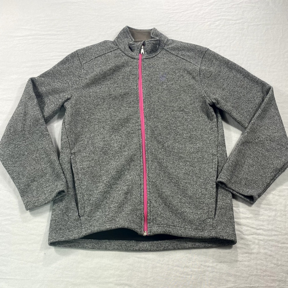 Spyder Jacket Womens Medium Gray Full Zip Knit‎ Mock Neck Sweatshirt Ladies